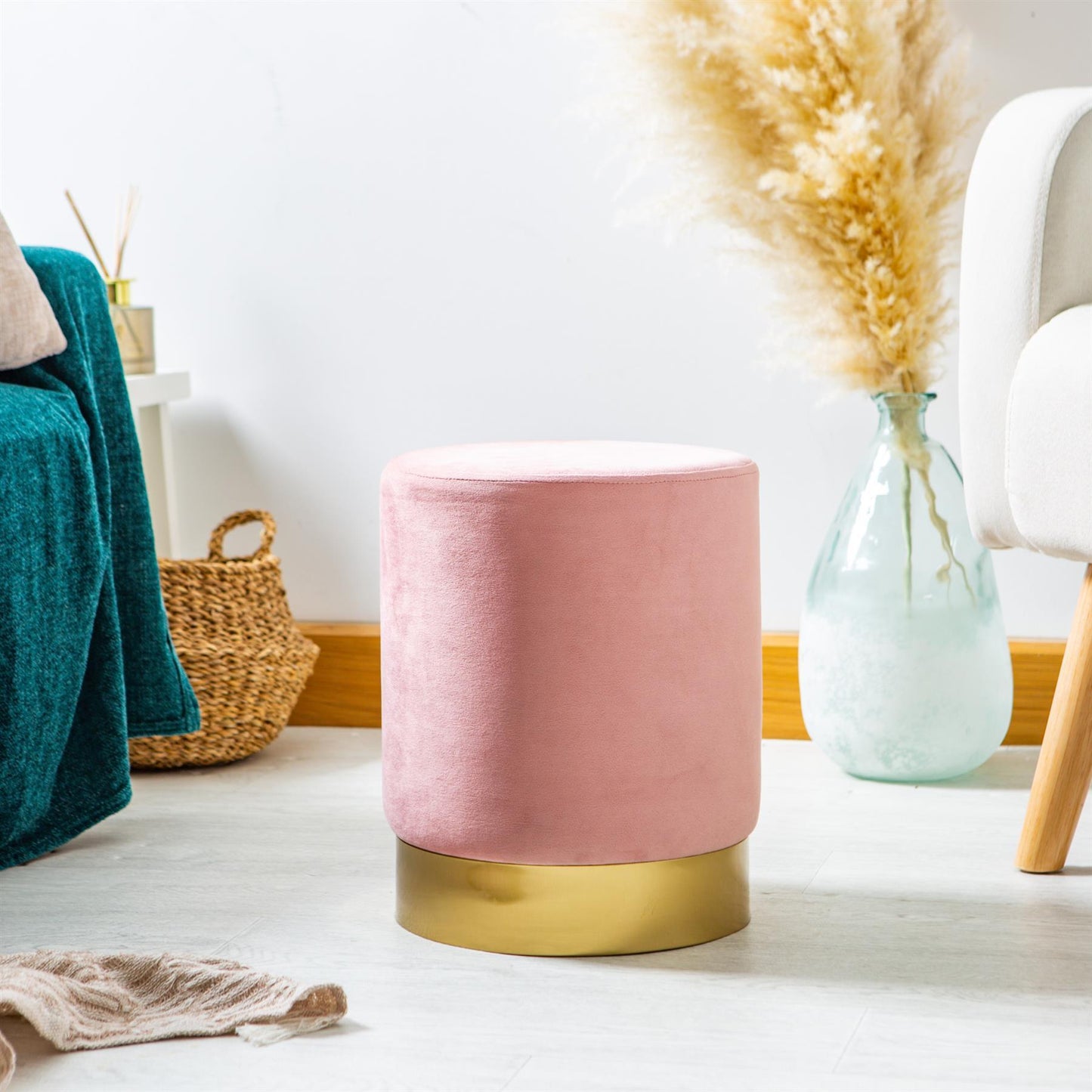 Round Velvet Footstool