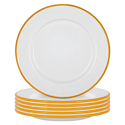 25.5cm White Enamel Dinner Plates - Pack of Six