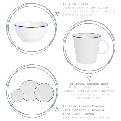 20pc Farmhouse White Dinner Set