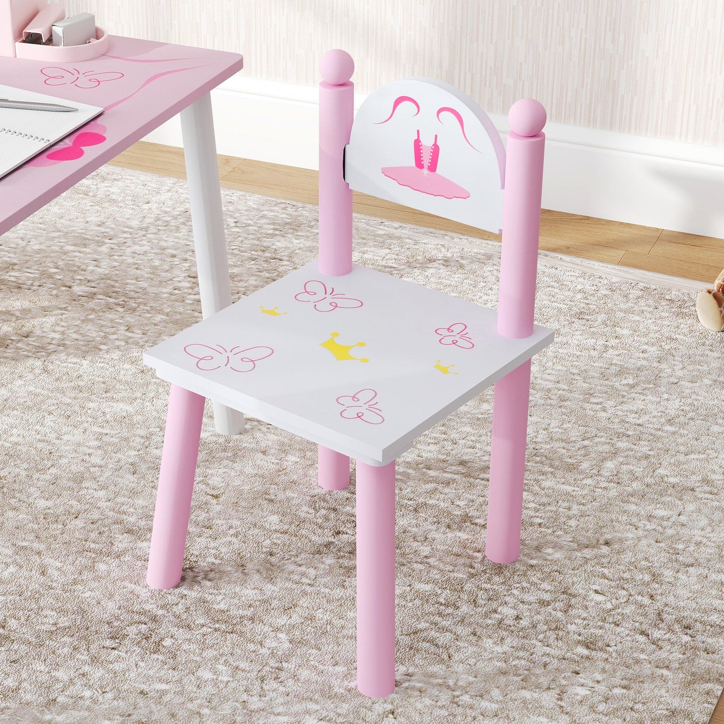 AIYAPLAY Princess Design Toddler Table and 2 Chairs Set, for Playroom