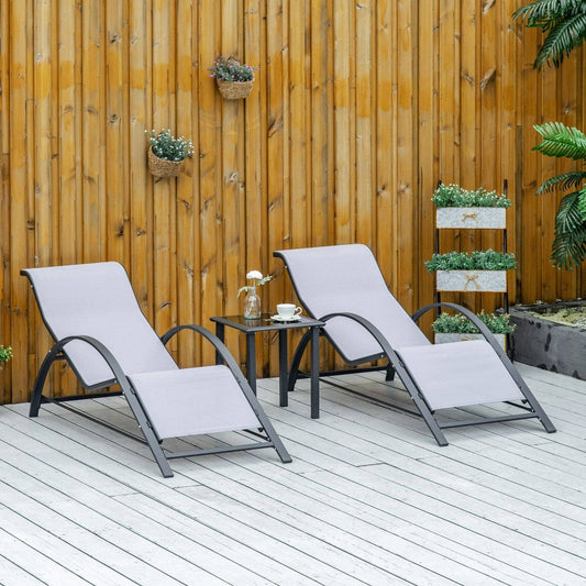 3-Pieces Lounge Chair Set Metal Frame Garden Outdoor Recliner Sunbathing Chair with Table