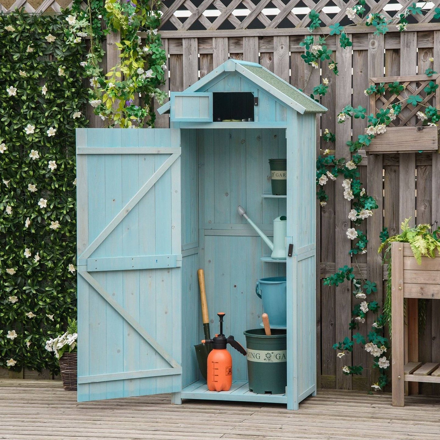 Rustica 179cm Single Door Apex Garden Store Fir Wood Blue by Steadfast