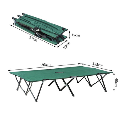 Outsunny Double Camping Bed Camping Cot Foldable Sunbed Outdoor Patio Sleeping Bed Super Light With Carry Bag (Green)