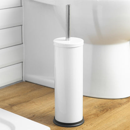 White Round Stainless Steel Toilet Brush & Holder