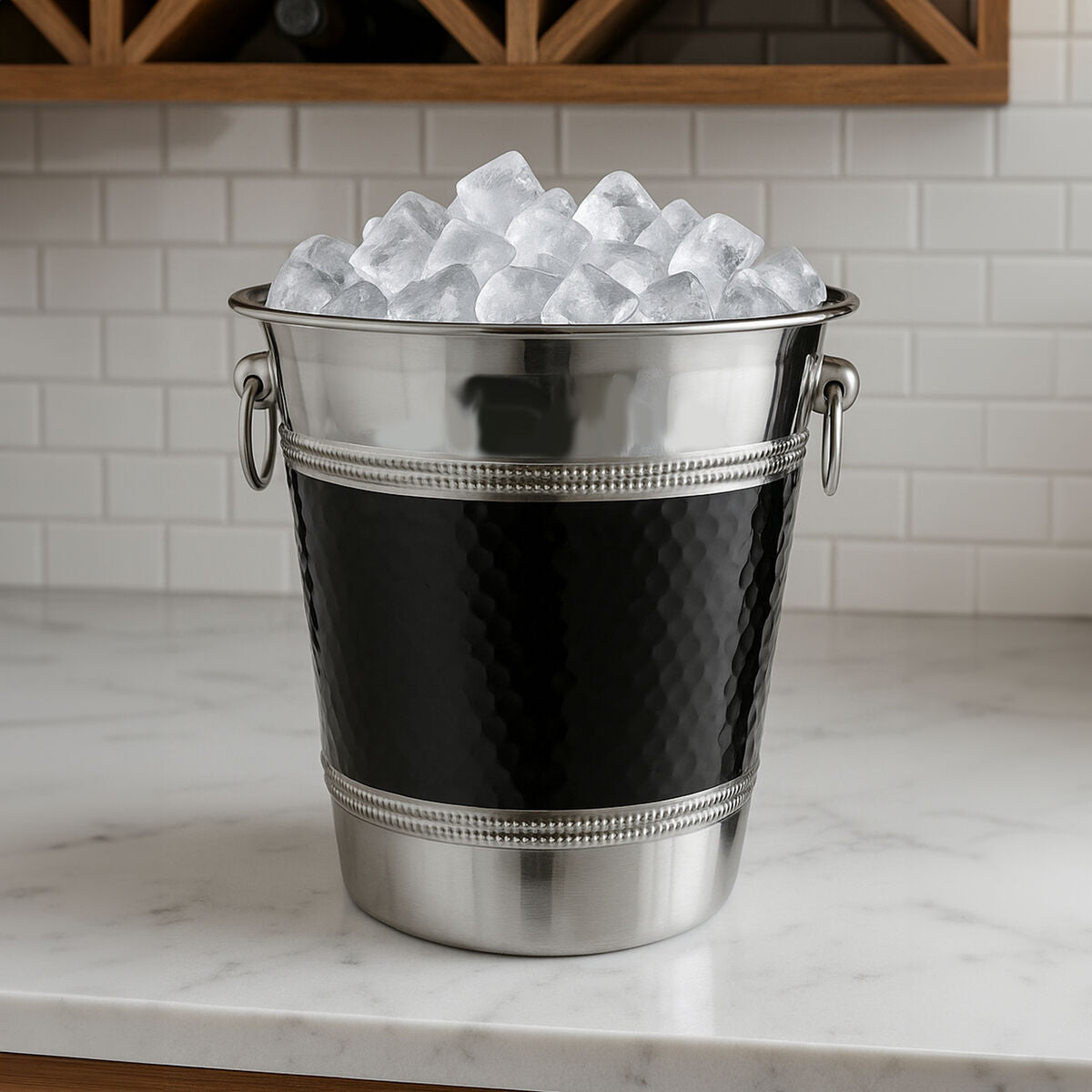 Mixology Hammered Stainless Steel With Black Band Champagne Or Wine Bucket