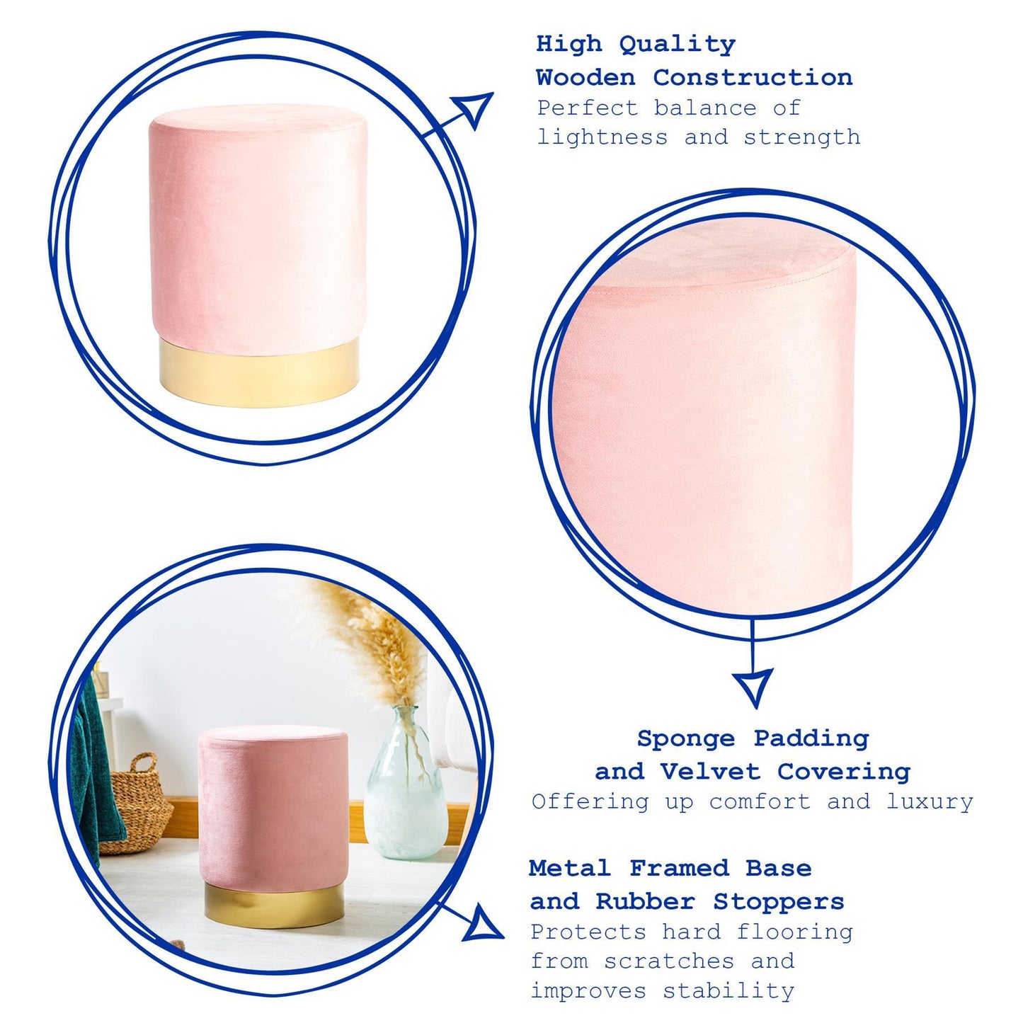 Round Velvet Footstool