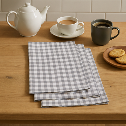 Doro Set Of Three Grey And White Cotton Tea Towels