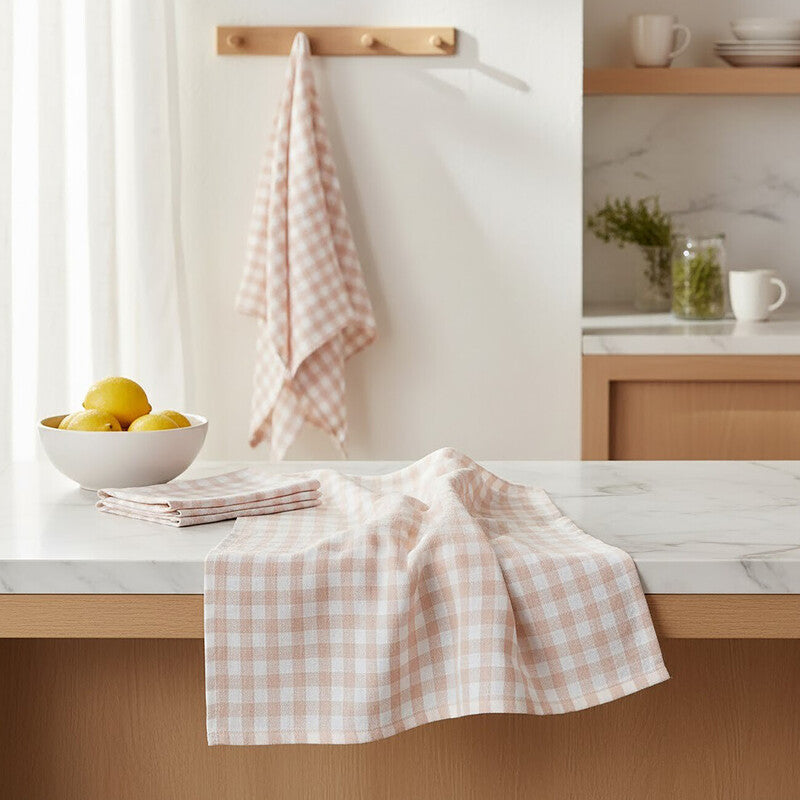 Doro Set Of Three Amber And White Tea Towels