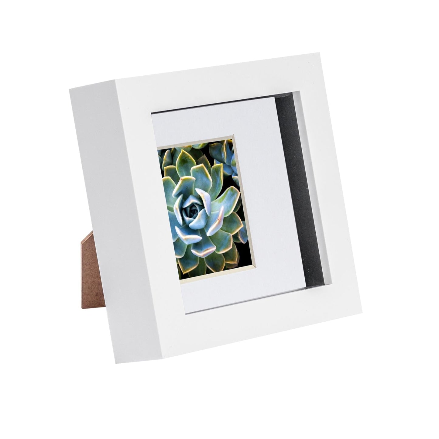 4" x 4" White 3D Box Photo Frame - with 2" x 2" Mount