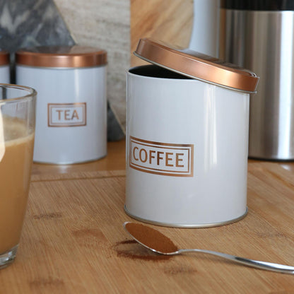 3pc Round Metal Tea Coffee Sugar Canister Set