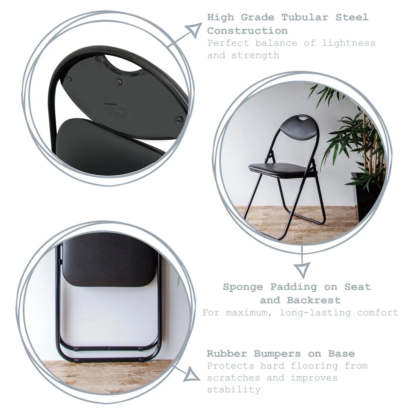 Black Curved Black Framed Padded Folding Chair