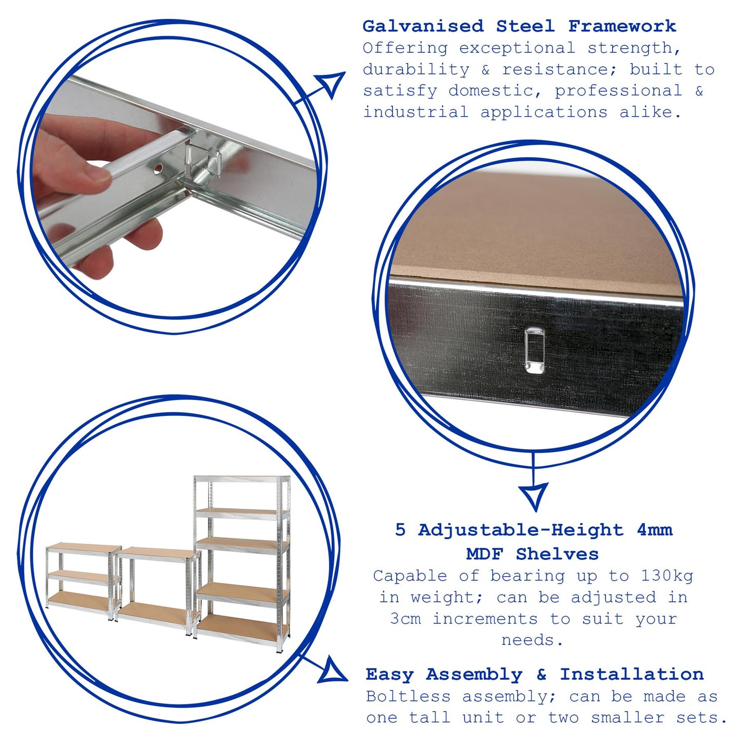 2pc 5-Tier Steel Garage Shelving Units Set - 75 x 30 x 150cm - Galvanised
