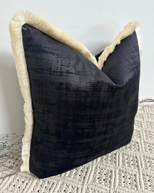 The Couture Cushion - The Black Dolce Fringed In Ivory - Style No. 134