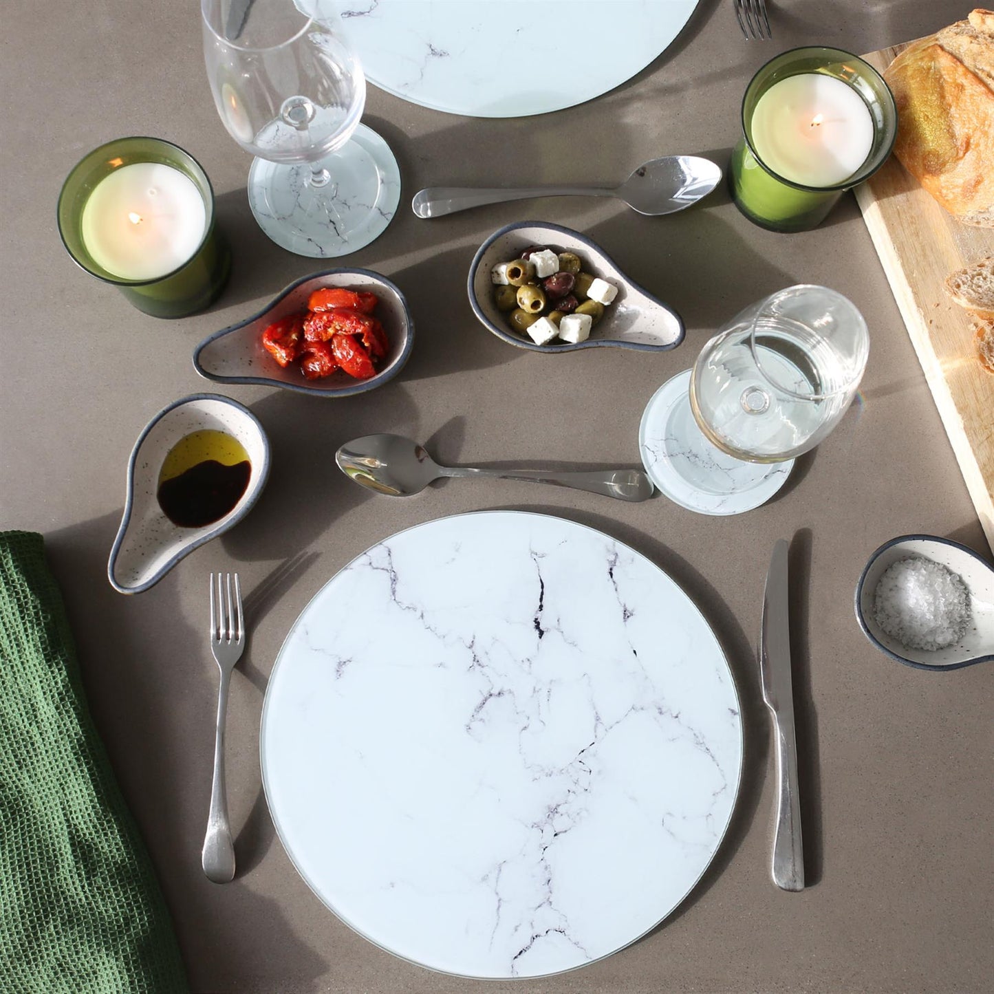 12pc Round Glass Placemats & Round Coasters Set - 30cm - Marble