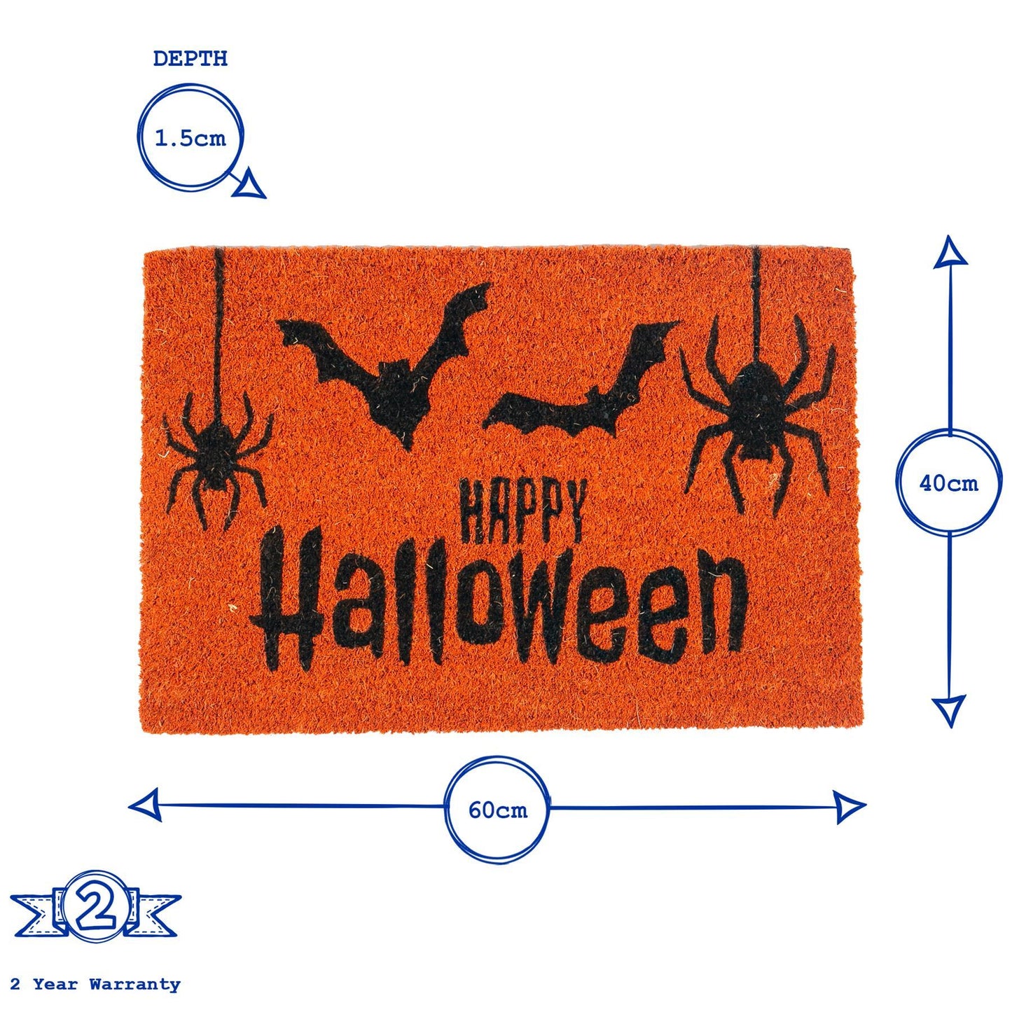60cm x 40cm Orange Happy Halloween Coir Door Mat