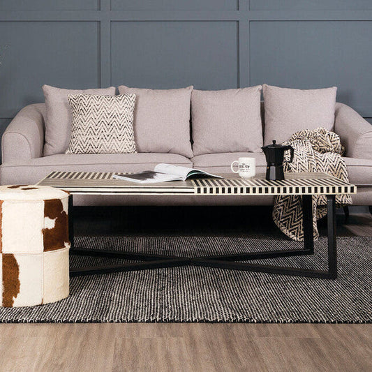 Boho Black and White Bone Inlay Coffee Table