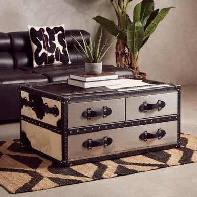 Kensington Townhouse Black And White Genuine Cowhide Coffee Table