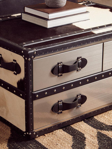 Kensington Townhouse Black And White Genuine Cowhide Coffee Table