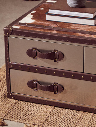 Kensington Townhouse Brown And White Genuine Cowhide Coffee Table