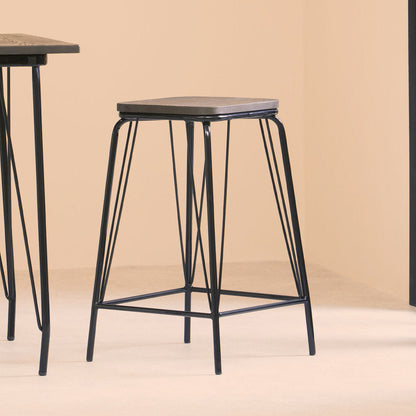District Black Metal And Elm Wood Stool