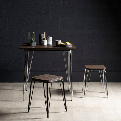 District Chrome Metal And Elm Small Wood Stool