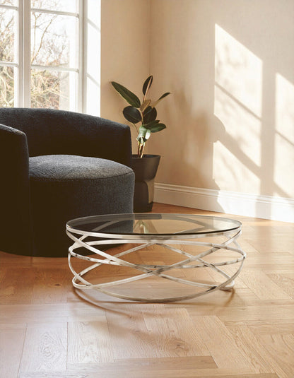 Allure Round Silver Swirl Base Coffee Table