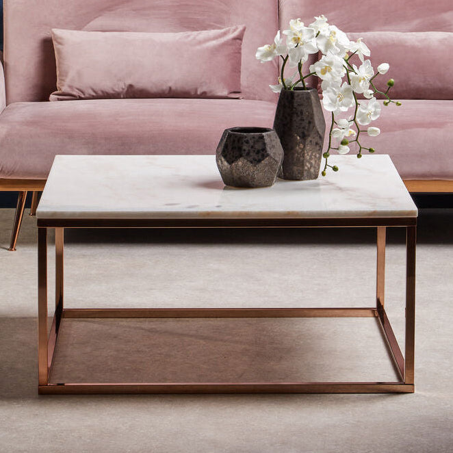Allure Square Rose Gold And Marble Coffee Table