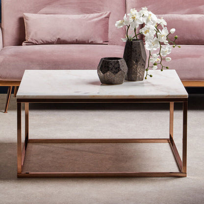 Allure Square Rose Gold And Marble Coffee Table