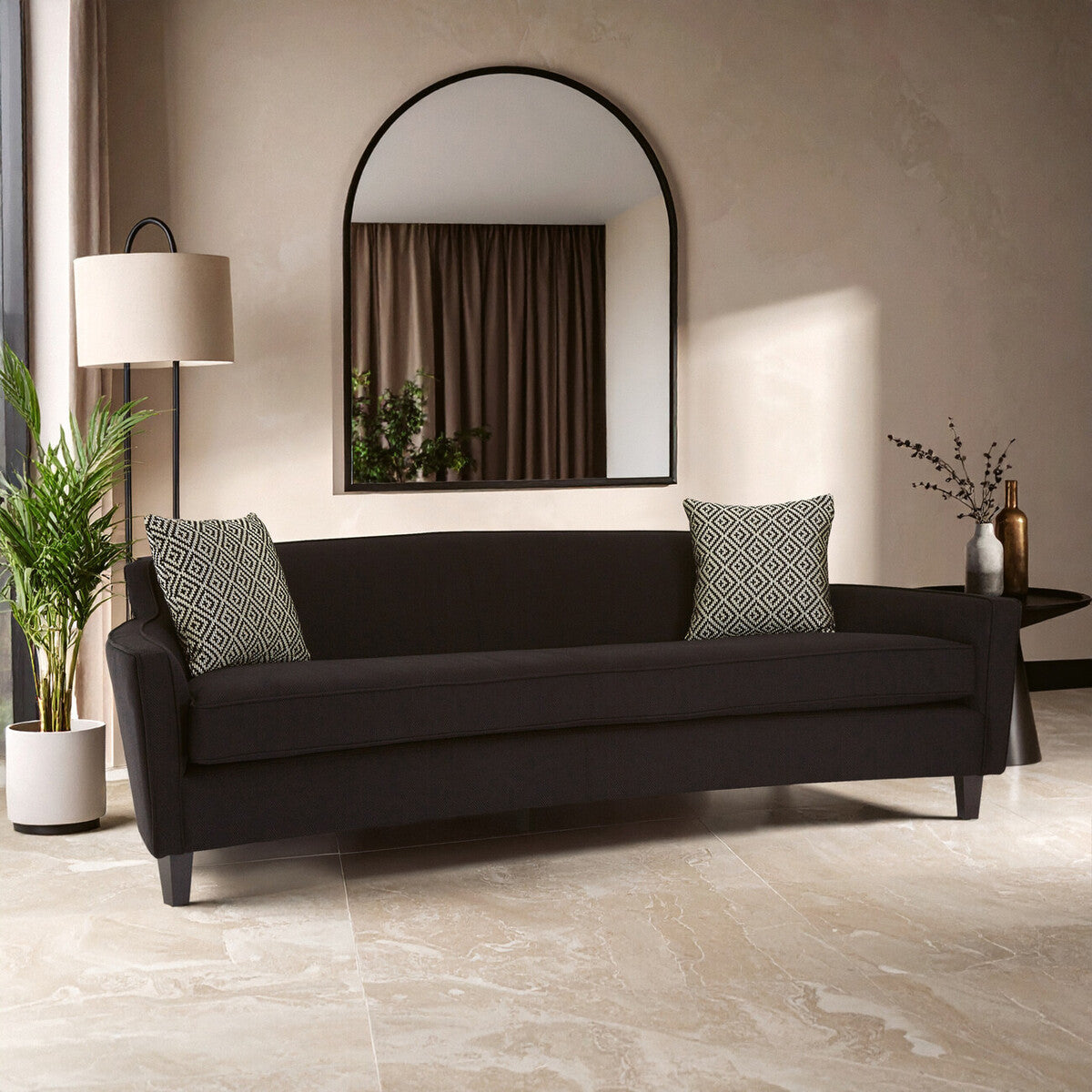 3 Seater Black Dimity Fabric Sofa, Rania