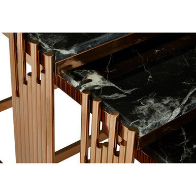 Alvaro Nest Of 3 Square Tables With Black Marble Top