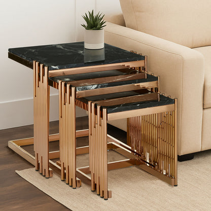 Alvaro Nest Of 3 Square Tables With Black Marble Top