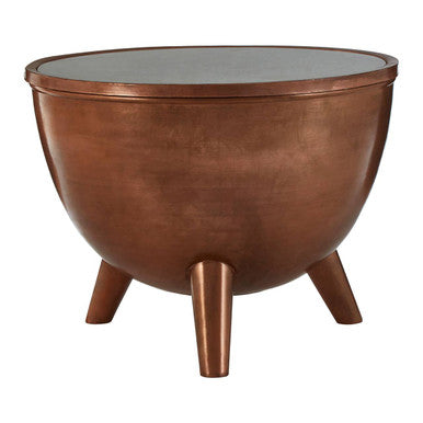 Crest Copper Bowl Shaped Coffee Table with White Marble