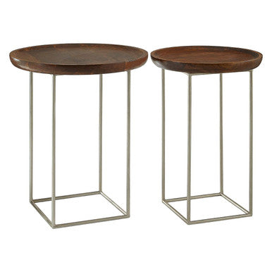 Crest Set Of 2 Iron Base And Wood Top Side Tables