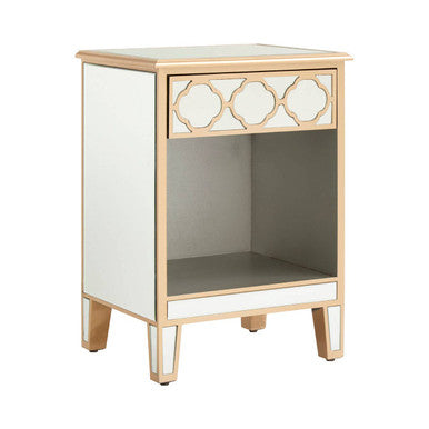 Warm Gold Mirrored Side Table with Storage Drawer and Open Shelf, Grazia