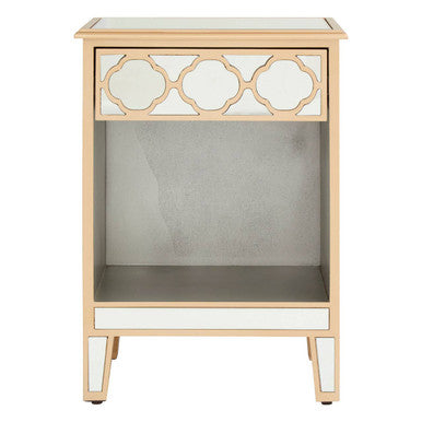 Warm Gold Mirrored Side Table with Storage Drawer and Open Shelf, Grazia