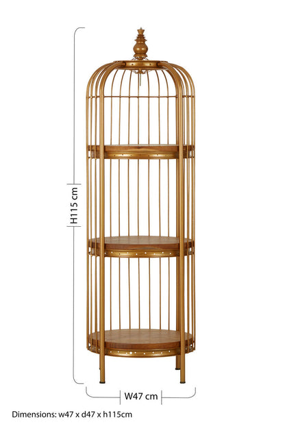 Mantis Small 3 Tier Gold Finish Birdcage Shelf Unit
