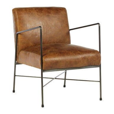 Hoxton Light Brown Genuine Leather and Iron Lounge Chair