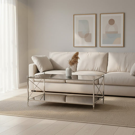 Hoffmann Black Glass and Nickel Finish Rectangular Coffee Table