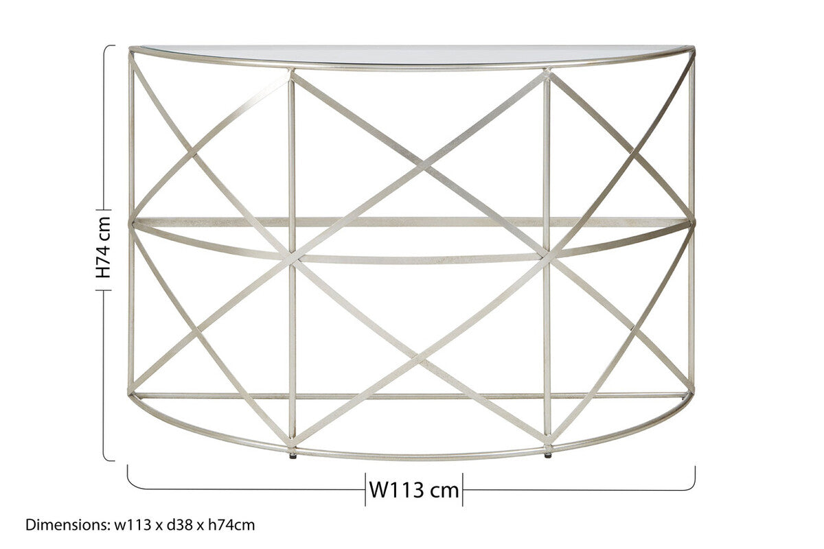 Rubia Silver Leaf Demilune Console Table