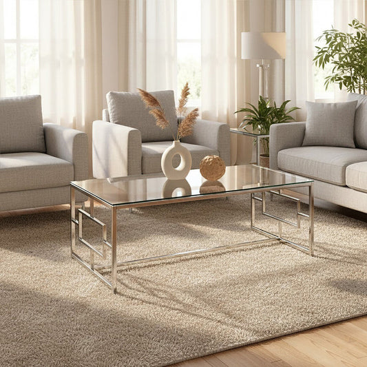 Allure Clear Glass Silver Base Coffee Table