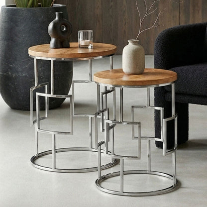 Agra Set Of 2 Mango Wood And Metal Base Nesting Tables
