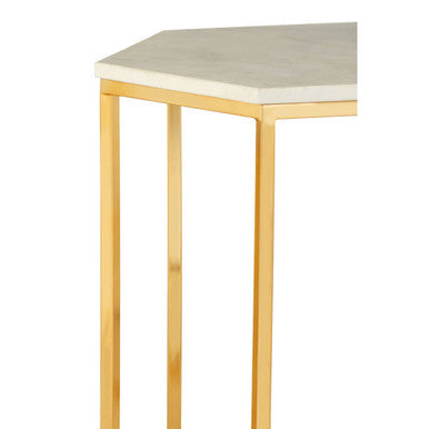 Templar White Marble and Gold Hexagonal Side Table