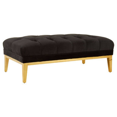 Piermount Black Velvet Button Tufted Bench
