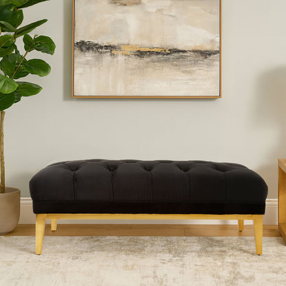Piermount Black Velvet Button Tufted Bench