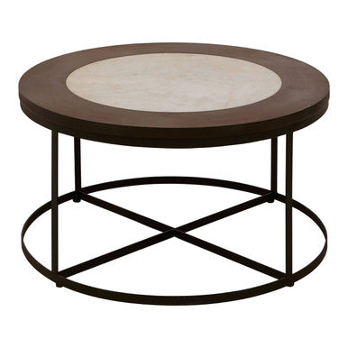 Vasco Wood and Marble Top Coffee Table with Black Iron Base