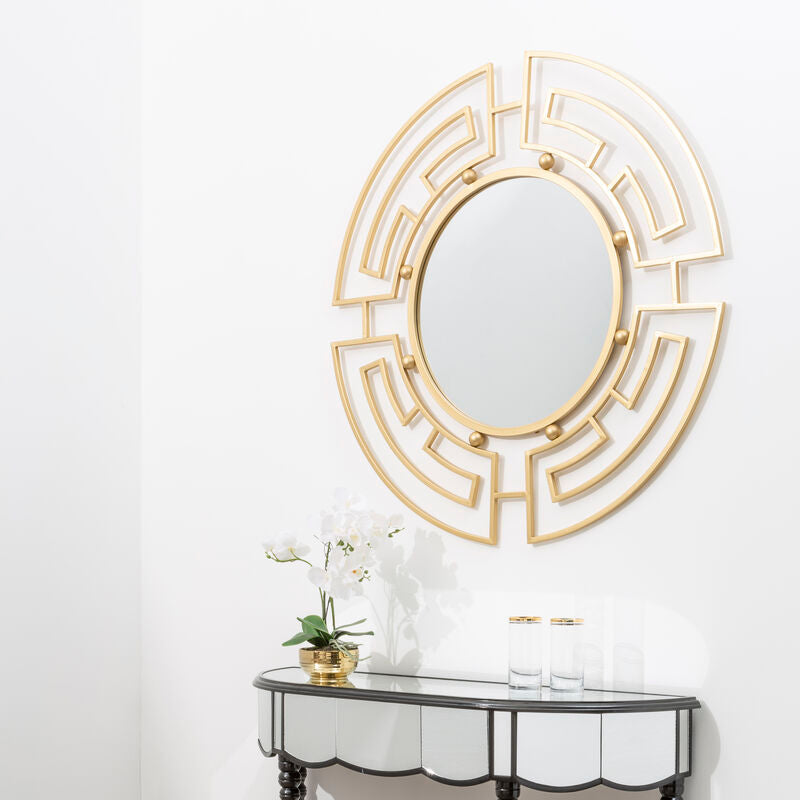 Jalal Gold Finish Round Wall Mirror
