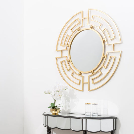 Jalal Gold Finish Round Wall Mirror