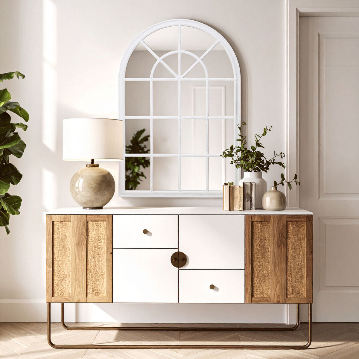 Lovida White Arched Wooden Frame Wall Mirror