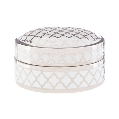 Renne White and Silver Small Ceramic Box