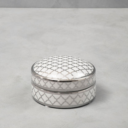 Renne White and Silver Small Ceramic Box